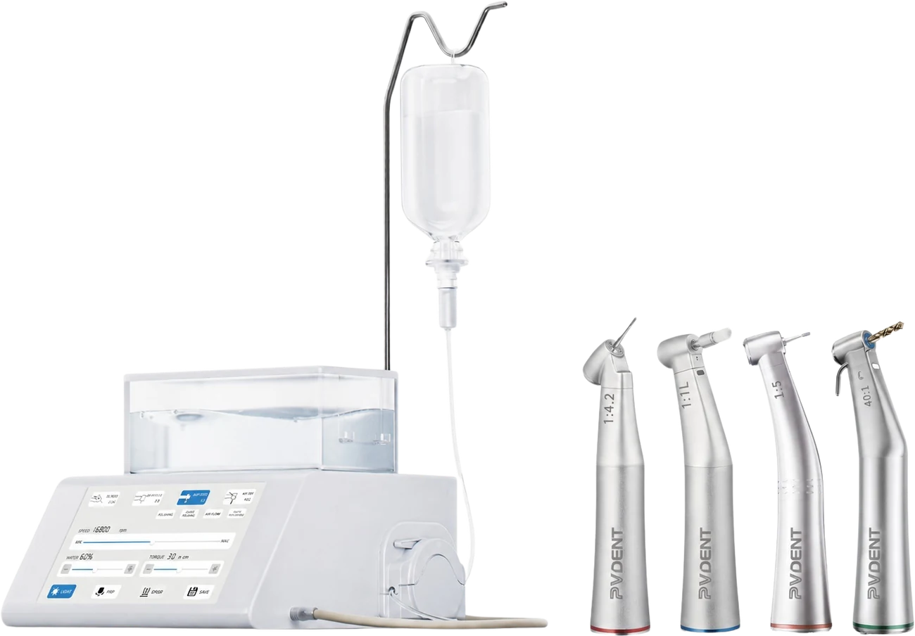 JINME ES70 implant and surgical motor with 1:4.2, 1:1, 1:5 and 40:1 PV Dent handpieces
